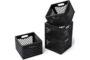 ITERA Mini Storage Crates-Small Stackable Baskets/Colorful Bin/Plastic Locker Organizer, Cute Decor/ Office Organization-Pack of 4-3.8 x 3.79 x 2.5" Black
