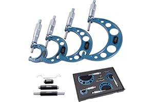 Beslands Outside Micrometer Set 0-4'' - 0.0001" Graduation Premium Precision Machinist Tools, (0-1"/1-2"/2-3"/3-4"), 4 pcs