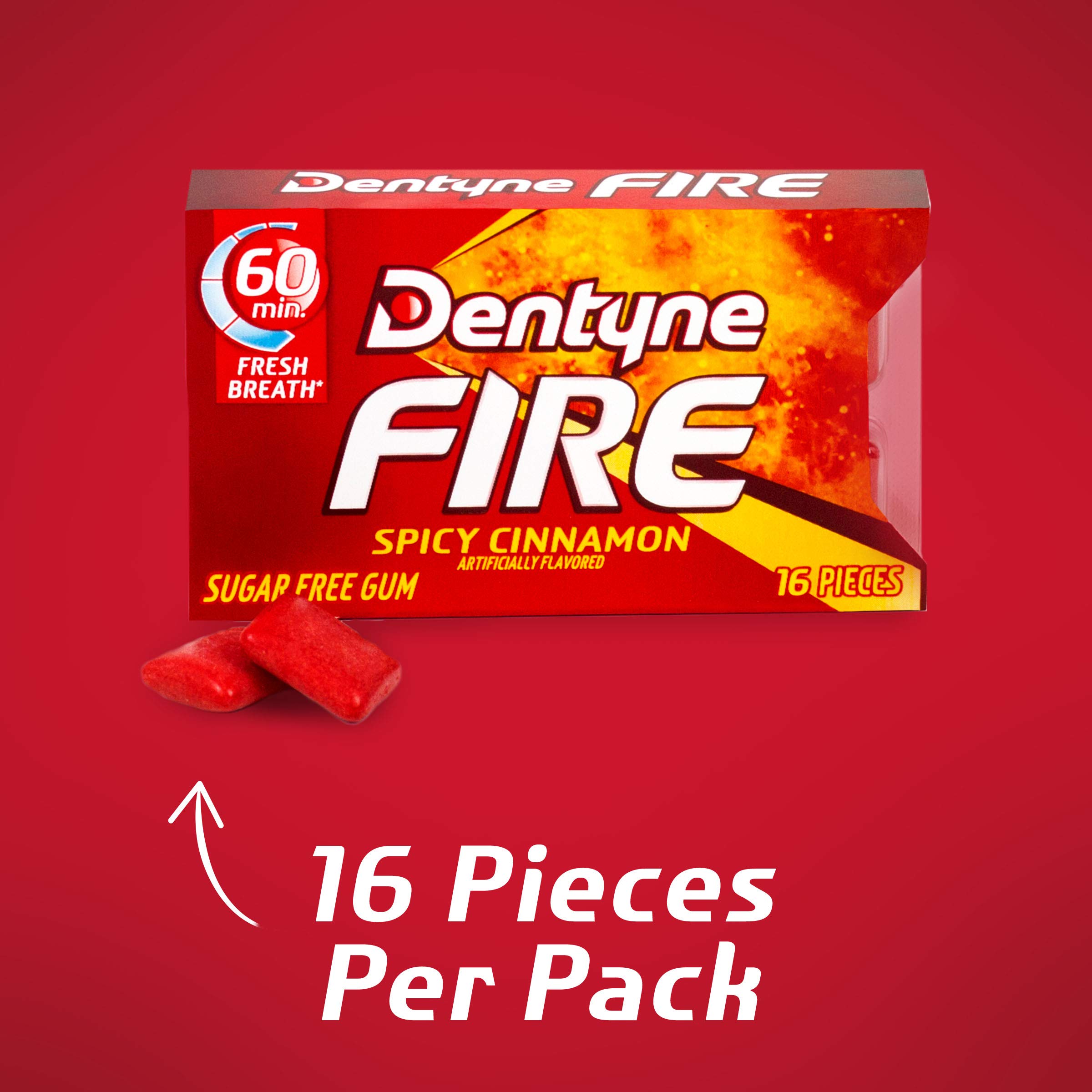 Dentyne Fire Spicy Cinnamon Sugar Free Gum, 9 Packs of 16 Pieces (144