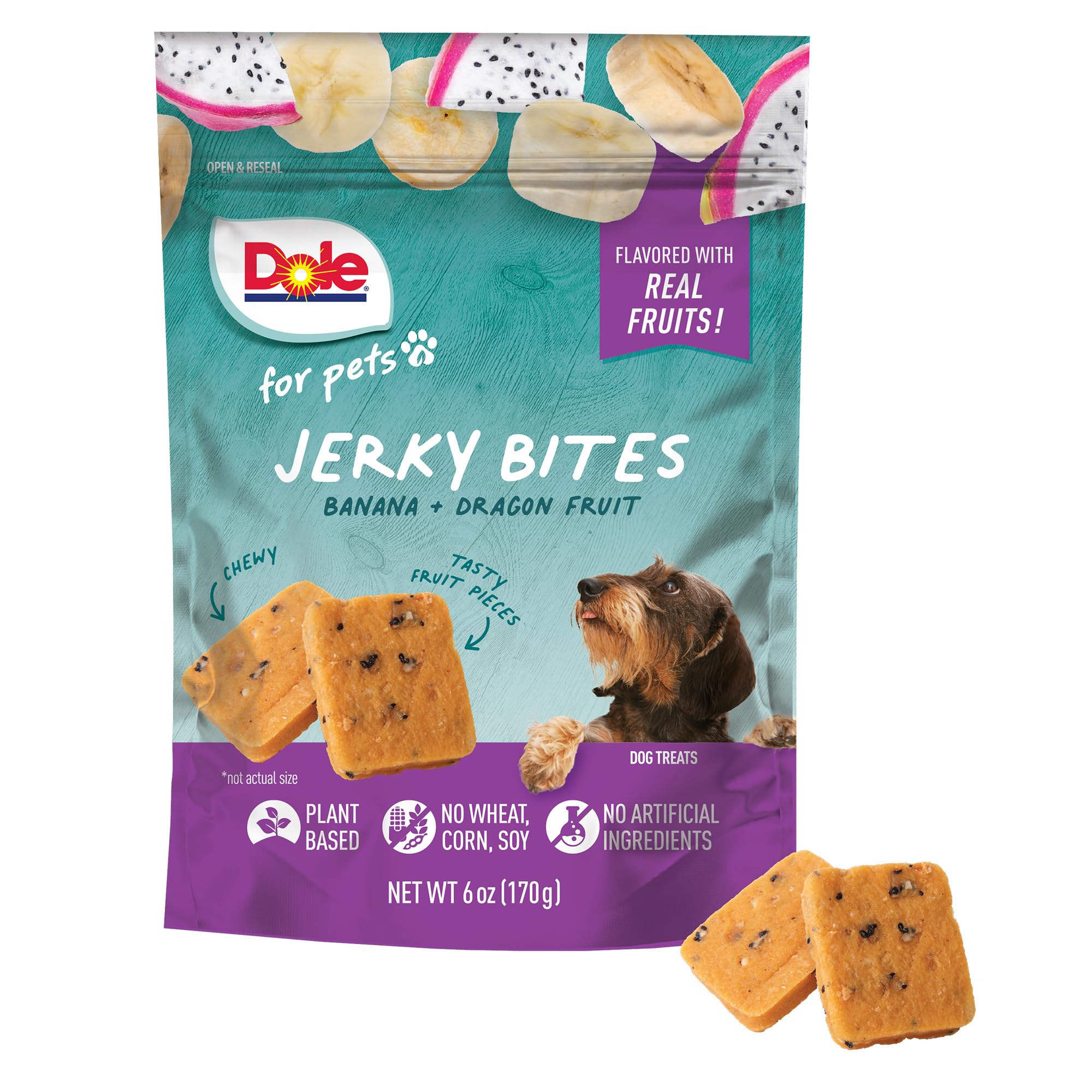 Photo 1 of *****best by 08/05/26***** Dole for Pets Fruit Jerky Bites Dog Treats, Banana and Dragon Fruit, 6oz | Flavored with Real Fruits, No Wheat, Corn, Soy, Artificial Flavors, Colors, or Preservatives