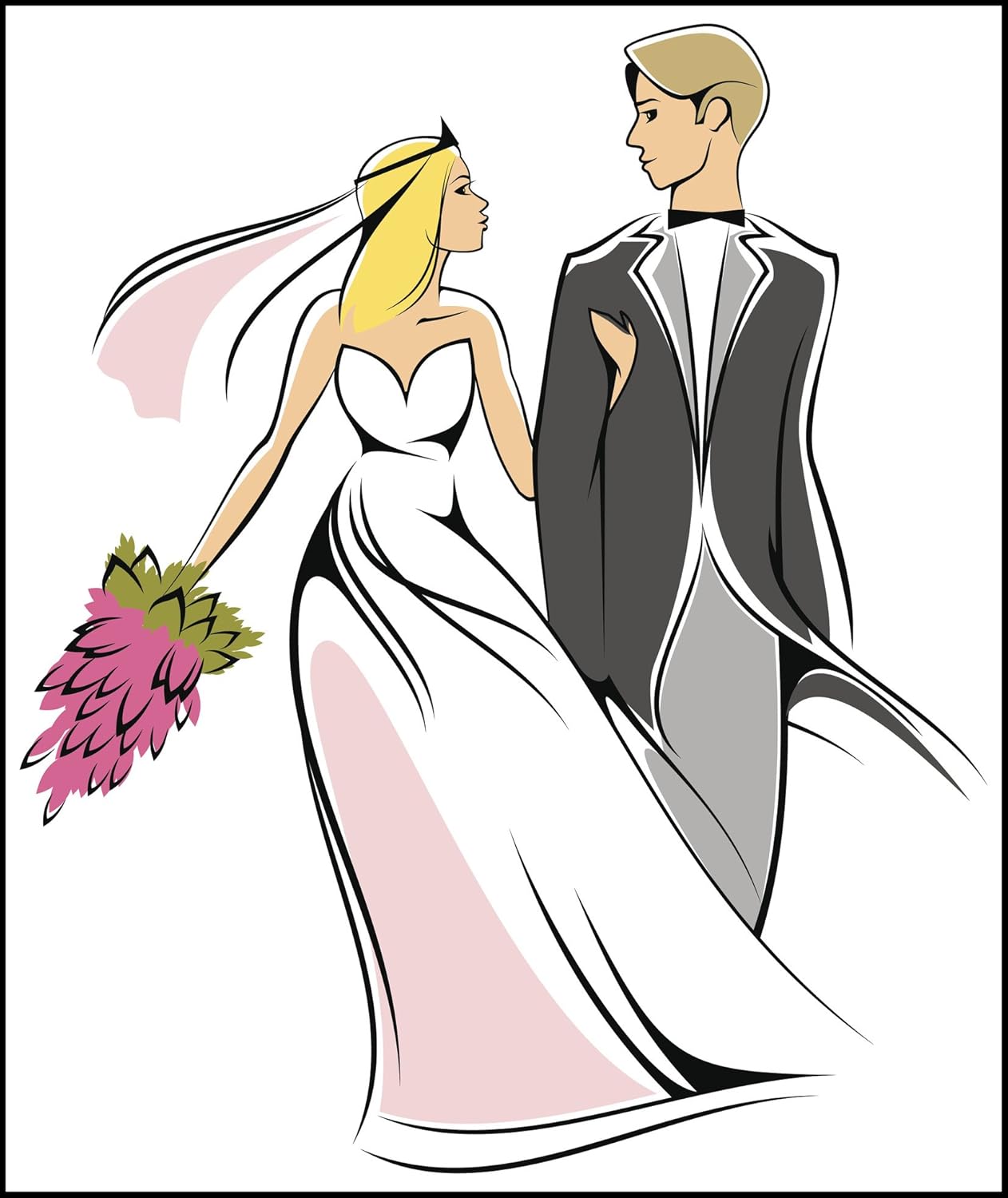 Amazon Com Simple Elegant Bride And Groom Cartoon Art Icon Vinyl