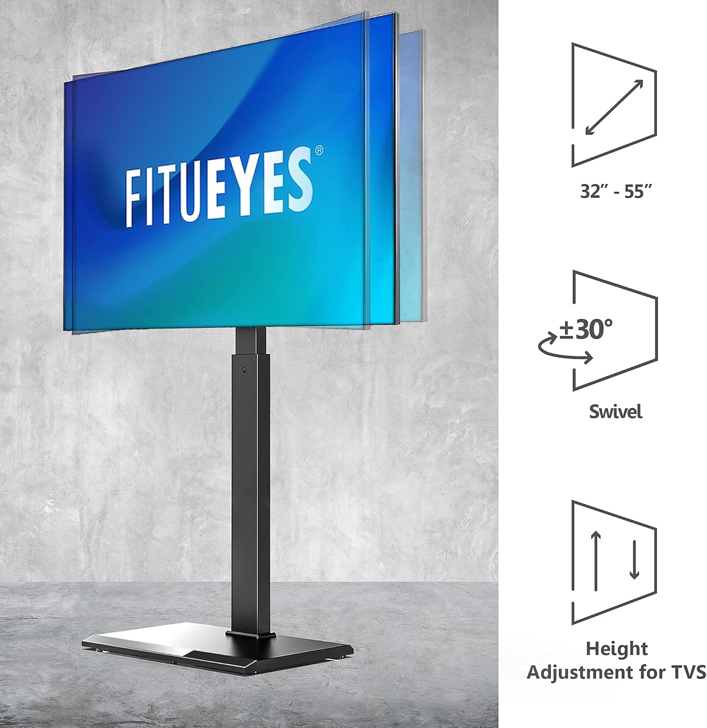 FITUEYES Iron Base Swivel Floor TV Stand with Mount Space Saving for TVs Up to 55” LCD LED OLED Plasma Flat Panel or Curved Screen Height Adjustable, FT-S1601MB: Electronics