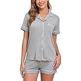 Veseacky Womens Pajamas Set Short Sleeve Sleepwear Button Down Pjs Comfy 2 Pieces Soft Lounge Set S-XXL