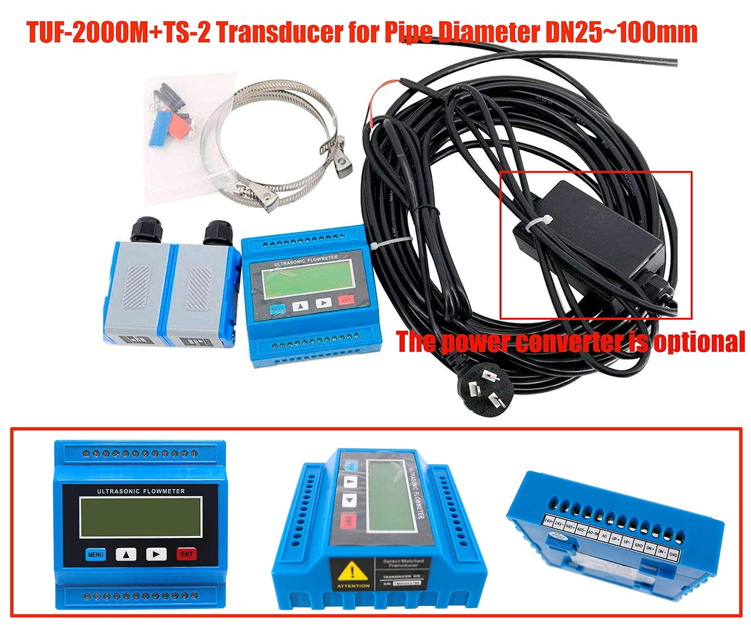 HFBTE TUF2000M+TS2 Ultrasonic Flow Meter Flowmeter Module DN25100mm