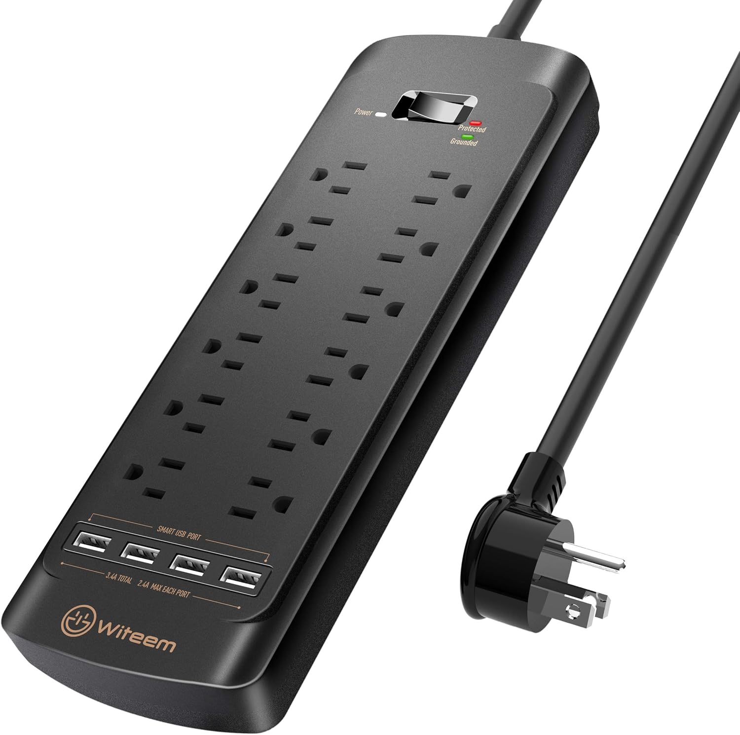 Surge Protector with USB (4360 Joules), Witeem 12 Outlets Power Strip and 4 Smart USB Charging Ports (5V/3.4A), Flat Plug, 1875W/15A, 6 Feet Heavy Duty Extension Cord, ETL Listed, Black: Home Audio & Theater