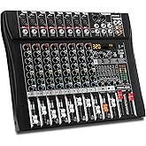 MICNAUX Audio Mixer 8 Channel Professional Mixer Console with 320 DSP Effects, 7-band EQ Sound Mixing Board Digital DJ Mixer w/USB Bluetooth MP3 for Recording, Independent 48V Power & Mute Button
