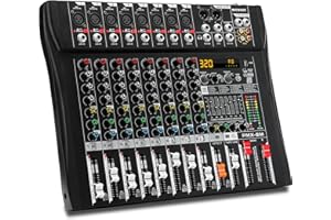 MICNAUX Audio Mixer 8 Channel Professional Mixer Console with 320 DSP Effects, 7-band EQ Sound Mixing Board Digital DJ Mixer w/USB Bluetooth MP3 for Recording, Independent 48V Power & Mute Button