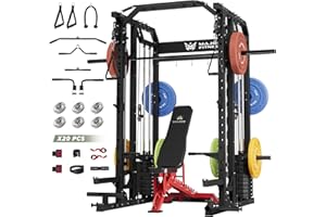 Major Fitness Smith△ Machine Drone2 Premium, All-in-One Home Gym Squat Rack with Aluminum Pulley Set , Weight Bar, Dual LAT Pull-Down Systems & Cable Crossover Machine for Full-Body Workouts