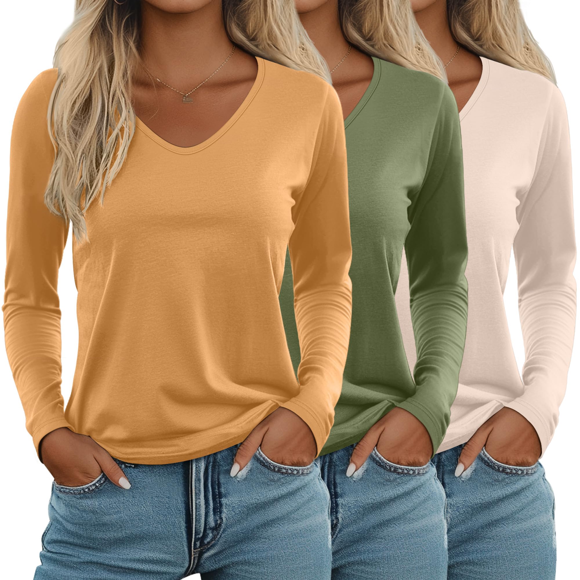 Photo 1 of **ORANGE ONLY**
Ficerd Women's Long Sleeve T Shirts, V Neck Basic Tops Fall Casual Trendy Tees Loose Fit Soft Clothes Outfit