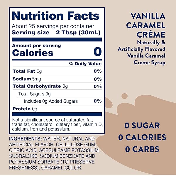 JORDAN’S SKINNY SYRUPS SUGAR FREE COFFEE SYRUP, VANILLA CARAMEL CREME FLAVOR DRINK MIX, ZERO CALORIE FLAVORING FOR CHAI LATTE, PROTEIN SHAKE, FOOD & MORE, KETO FRIENDLY, 25.4 FL OZ (PACK OF 1)