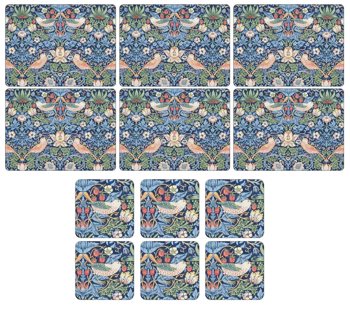 Pimpernel - Wm Morris Strawberry Thief Blue, 6 Placemats + 6 Coasters