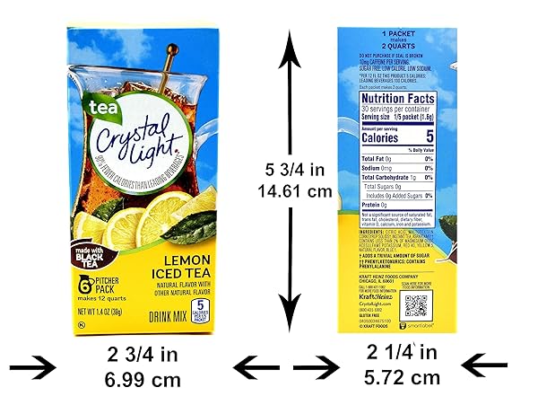 CRYSTAL LIGHT DRINK MIX, 6 PITCHER PACKETS, FOR FLAVORFUL HYDRATION AND SHAREABLE REFRESHMENT, NATURALLY FLAVORED LEMON ICED TEA WITH OTHER NATURAL FLAVOR, MADE WITH BLACK TEA, 1.4 OZ