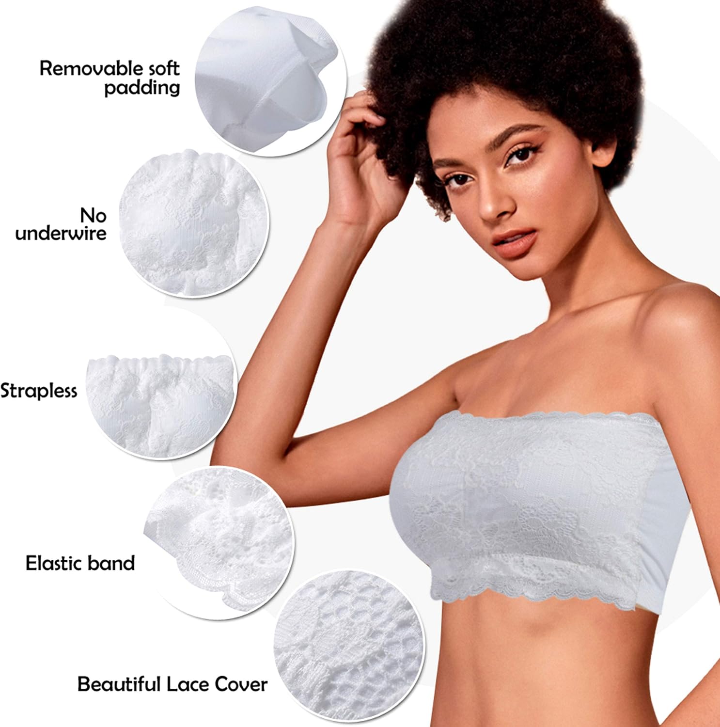 DD DEMOISELLE Women's Strapless Bralette Seamless Bandeau Stretchy Removable-Padded Bandeau Tube Top Bra 1 Pack at  Women’s Clothing store