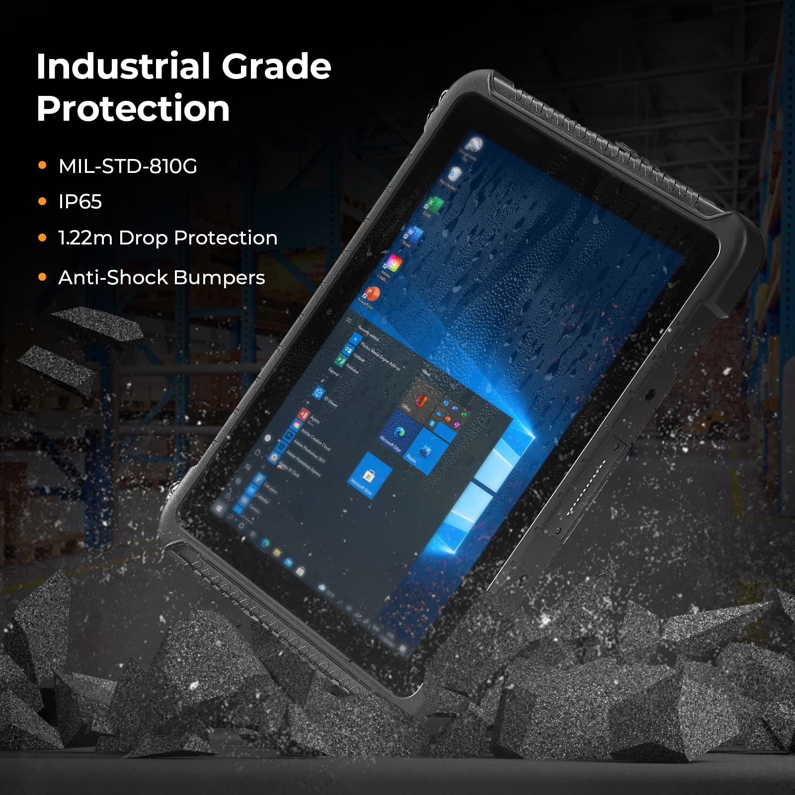 MUNBYN Rugged Tablet IRT05, 10.1 inch Windows 10 Pro Rugged Tablet, 4G LTE, GPS, Water-Proof, 700nit Sunlight Readable Work Tablet, 10000mAh Battery, 4GB RAM/128GB ROM, BT4.2 Wi-Fi for Enterprise Work