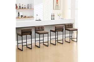 FIRAVOE Counter Height Bar Stools Set of 4, Upholstered Barstools with Back, Bar Chairs with Thickened Metal Legs, PU Leather Counter Stools for Kitchen Island (Coffee Brown, 4Pcs 26" Bar Stools)