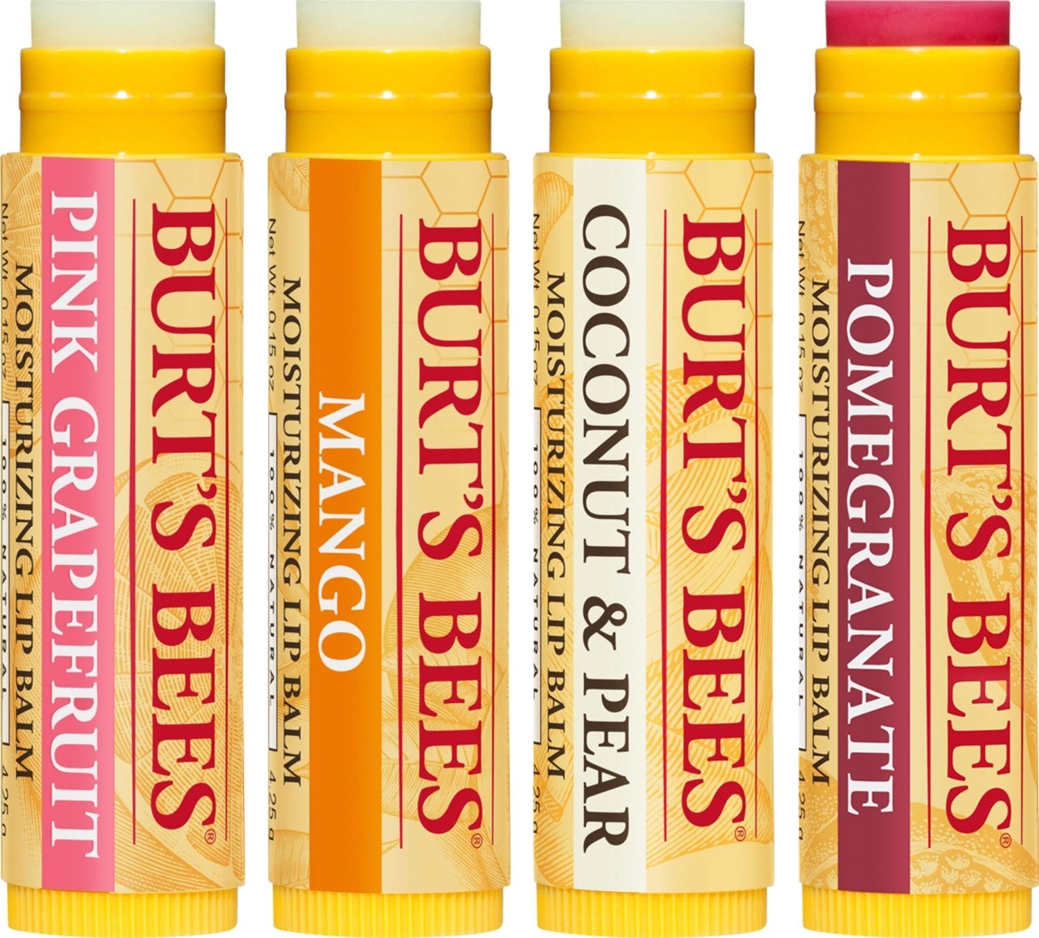 Burt's Bees 100% Natural Moisturizing Lip Balm, Superfruit - Pink Grapefruit, Mango, Coconut & Pear, Pomegranate - 4 Tubes : Beauty