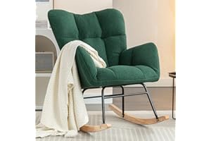 Allnifurv Nursery Rocking Chair, Teddy Upholstered Glider Rocker Chair with High Backrest, Leisure Glider Chair with Metal Legs, Accent Armchair, Reading Chair for Living Room (Dark Green)