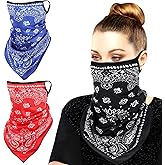 MoKo Scarf Mask Bandana with Ear Loops 3 Pack, Neck Gaiter Balaclava Dust UV Sun Protection Outdoors Face Mask for Women Men