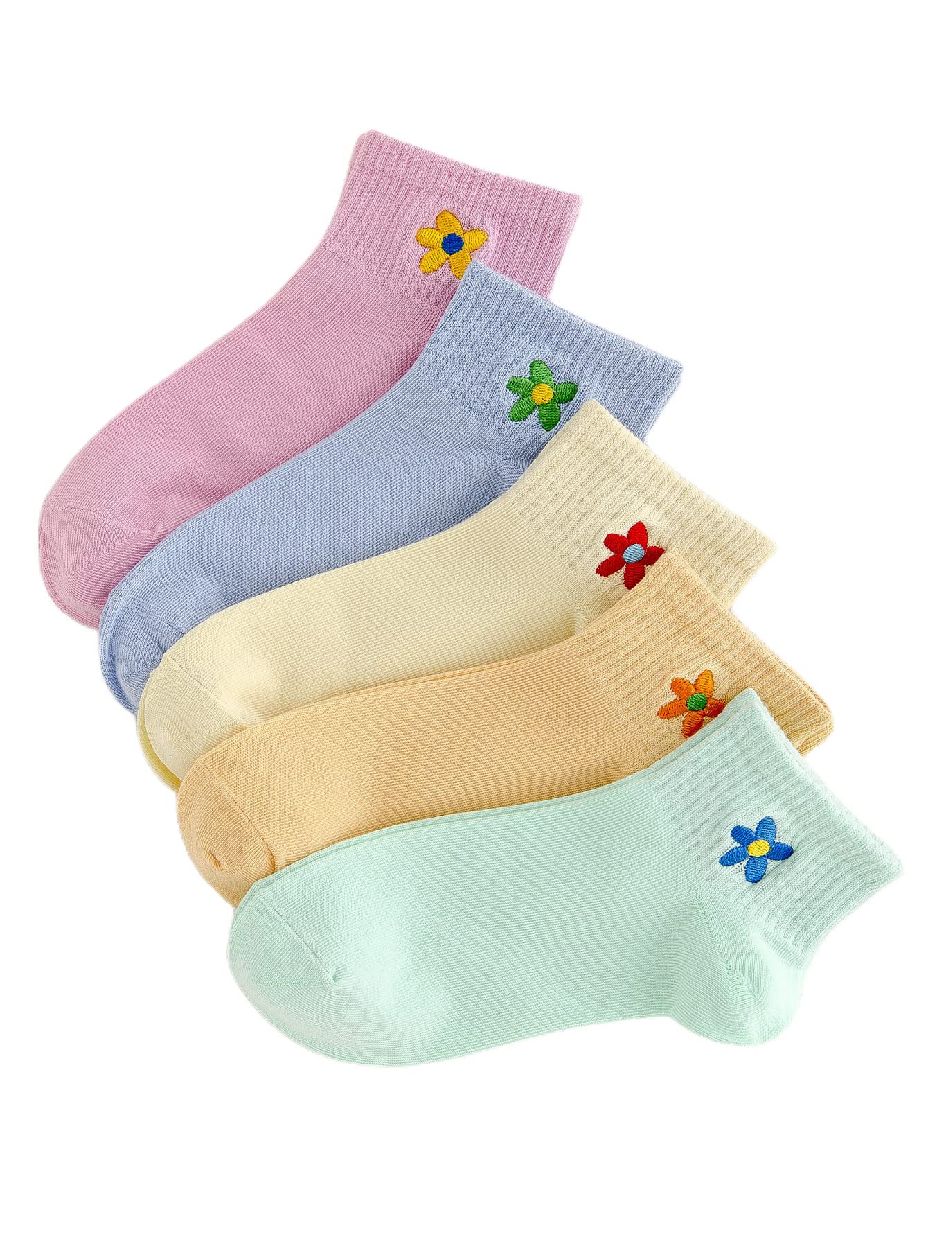 Photo 1 of Verdusa Women's 5 Pairs Flower Embroidery Toe seamed Soft Crew Socks one-size