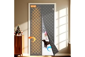 Yotache Magnetic Thermal Insulated Door Curtain Fits 32" x 80" Doors, Weatherproof Oxford & Cotton Fiber Fill, Windproof Insulation Cover to Keep Warm in Winter, Gray