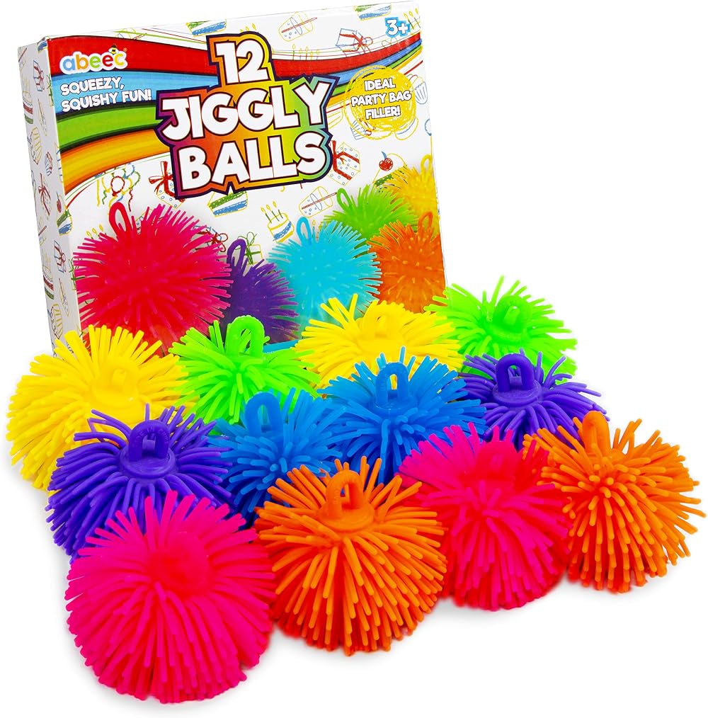 abeec 12 Pack Jiggly Balls – Squishy Sensory Fidget Stress Toys Assorted