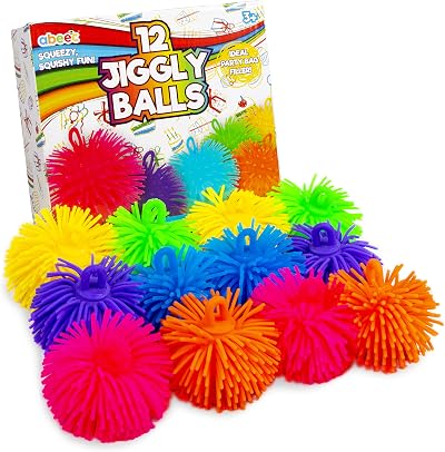 abeec 12 Pack Jiggly Balls – Squishy Sensory Fidget Stress Toys Assorted