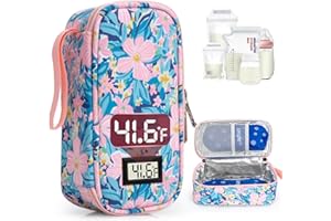 WIBOND Breast Milk Cooler Travel Bag, Real-Time Temperature Display, Holds 4-6 Breastmilk Storage Bag with 2 Breast Milk Ice Pack, Cooling & Waterproof Portable Cooler for Moms on The Go(Pink Flower)