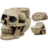 Ebros Day of The Dead Ossuary Skull Cranium Coaster Set Statue Holder with 6 Skeleton Bone Coasters Made of Resin
