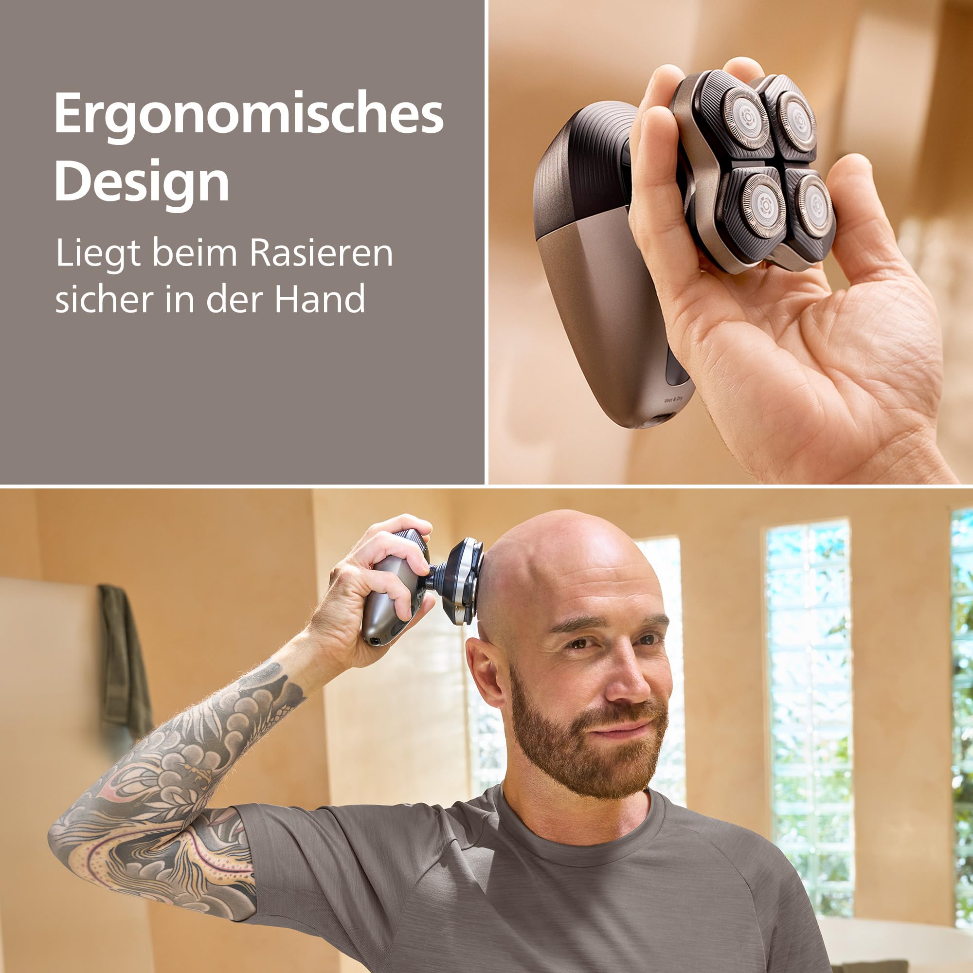 PHILIPS Head Shaver Pro Series 9000 – Glatzenrasierer für Männer und Frauen, flexibler 360grad-Scherkopf und ComfortCut-Klingen für eine gründliche Rasur, sanft zur Haut, Modell HS9980/15 5