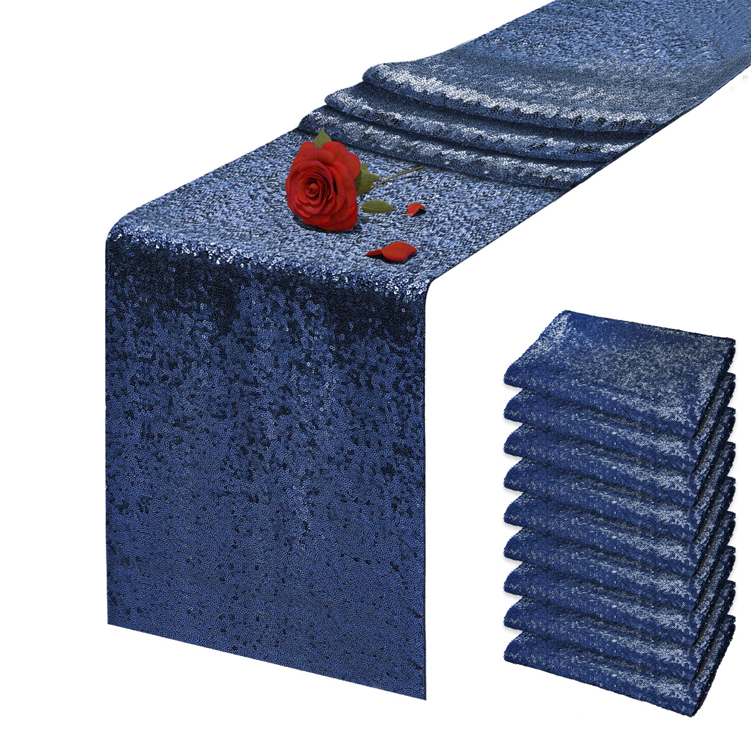 Photo 1 of 10 Packs 12 x 72 inches Navy Sequin Table Runner, Glitter Runner for Birthday Party Supplies Wedding Holiday Celebration Baby Shower Engagement Anniversary Decor