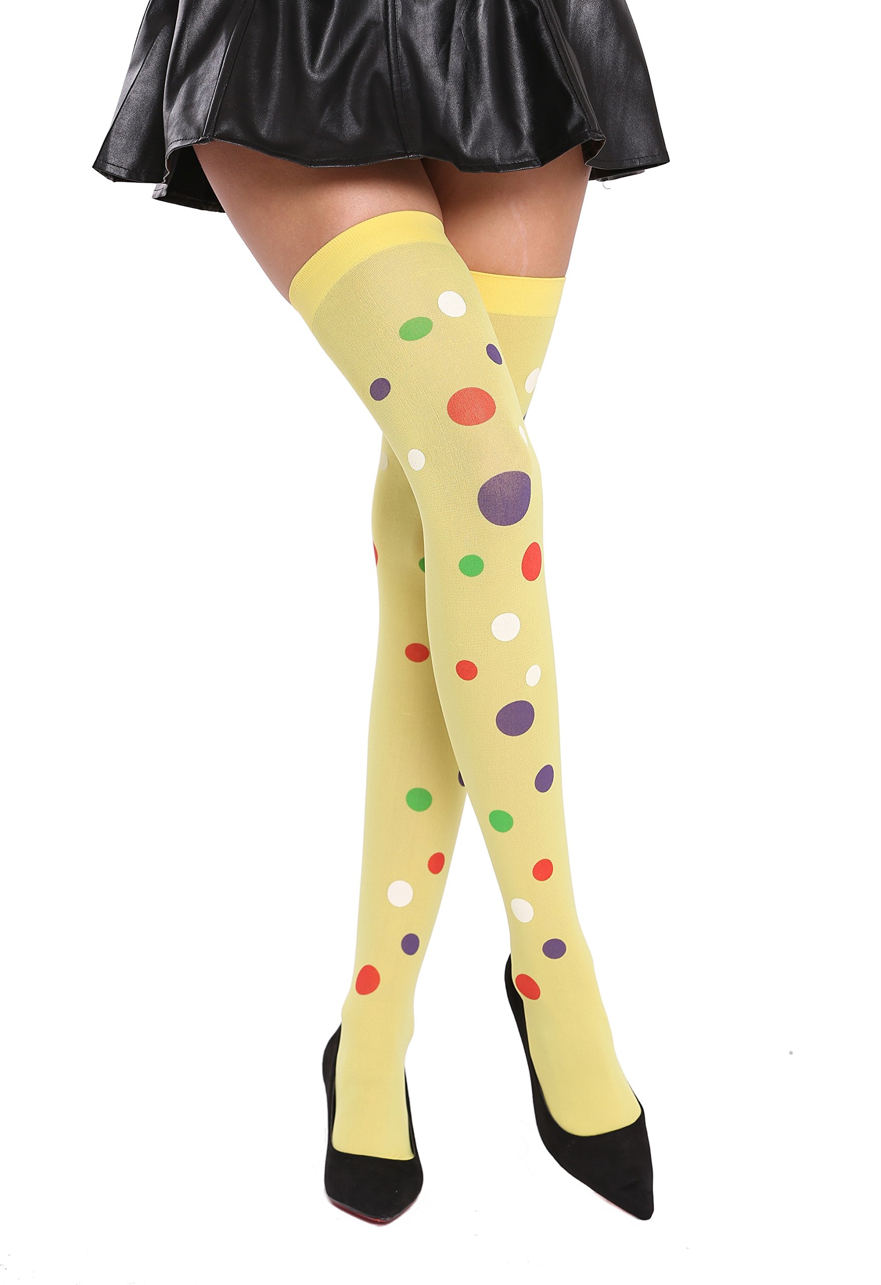 DRESS ME UP - BB-030-yellow socks stockings women's stockings Halloween carnival over knees yellow colourful polka dots clown