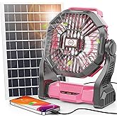 30000mAh Solar Fan with LED Lantern, 10W Solar Panel Rechargeable Battery Powered Camping Fan for Outside, 9 Inch Portable Battery Operated Hurricane Supplies for Picnic, Barbecue, Fishing, Travel