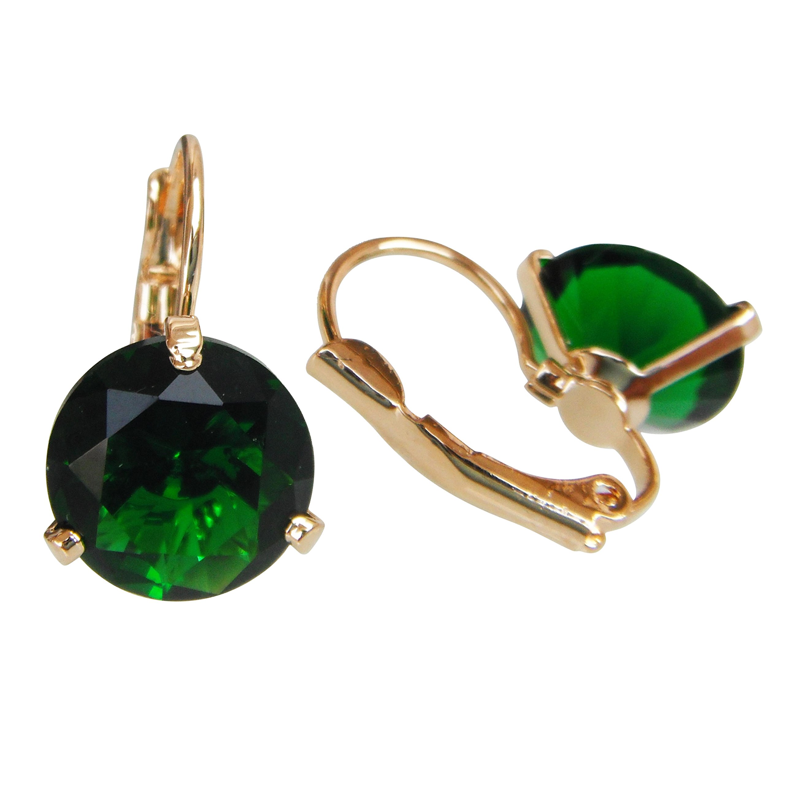 Navachi 18k Gold Plated Circle Green Zircon Hoop Az1427e Leverback Earrings