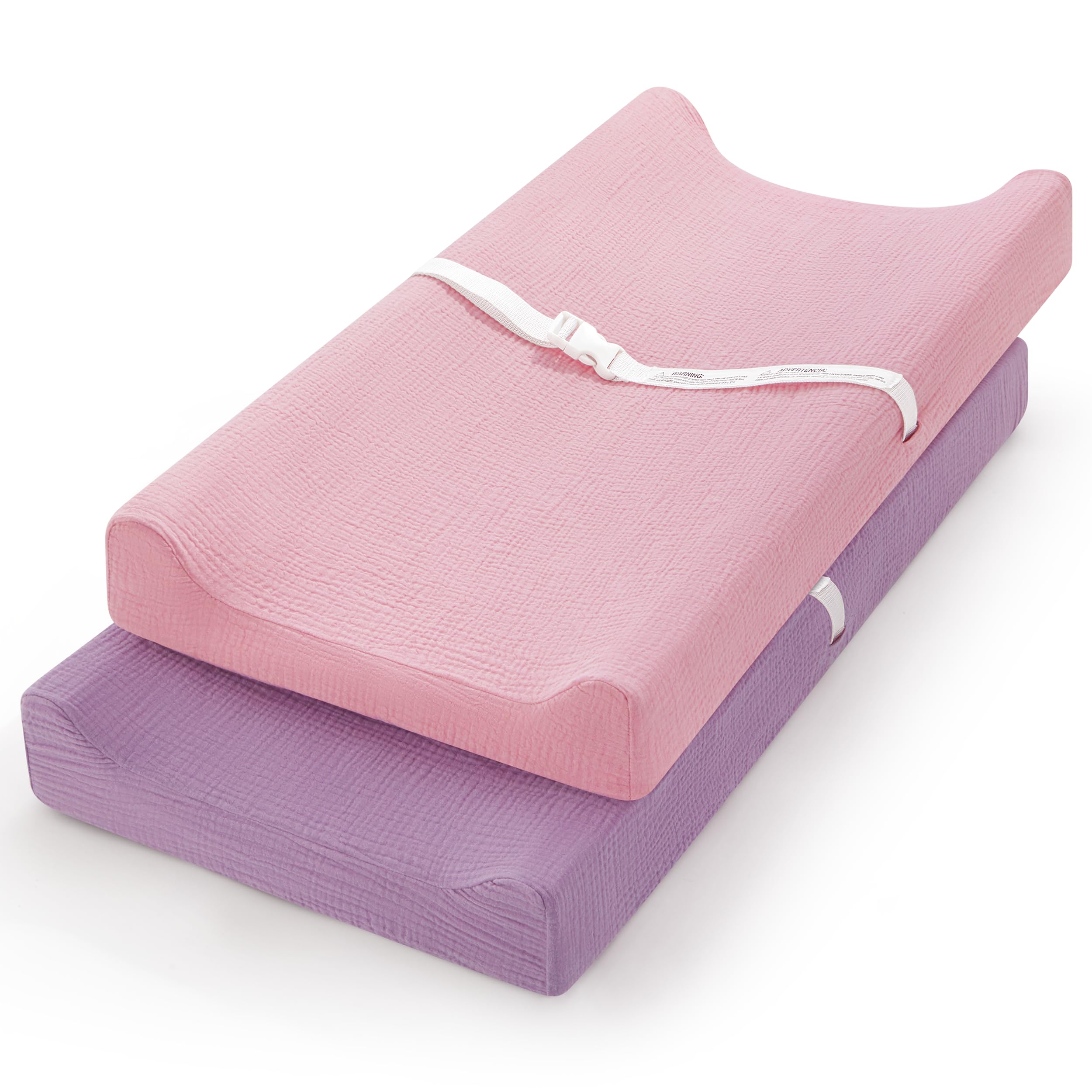 Photo 1 of Pro Goleem Muslin Changing Pad Cover for Girls, Soft Breathable Fitted Cotton Diaper Changing Table Pad Sheets, 2 Pack (Pink?Purple)