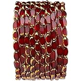 DADIFEN Glass Rice Beads Clear Wine Red 4x6mm 50pcs Faceted Oval Golden Edge Crystal Loose Beads for DIY Craft Jewelry Making