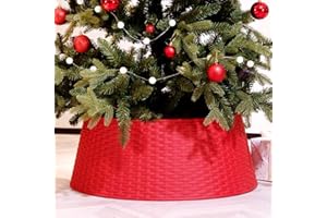 HarcoHome Christmas Tree Collar, 28.4" D Round Christmas Tree Base Cover, Plastic Rattan Tree Collar, Christmas Tree Ring for Artificial Trees, Christmas Tree Skirt for Christmas Decorations (Red)