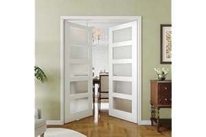 Lakenyon 5-Lite Glass French Door, 56" x 80", Interior Doors Panels for Closet & Bedroom, Pantry Door Slab - Assembly Required, MDF, White Primed（Hinges and Handles not Included）