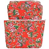 LYDZTION 2PCS Red Floral Makeup Bag Cotton Cosmetic