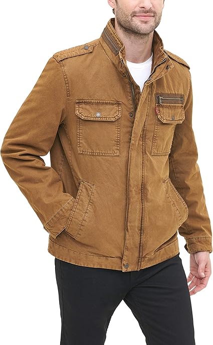 levi's men's washed cotton two pocket sherpa lined military jacket