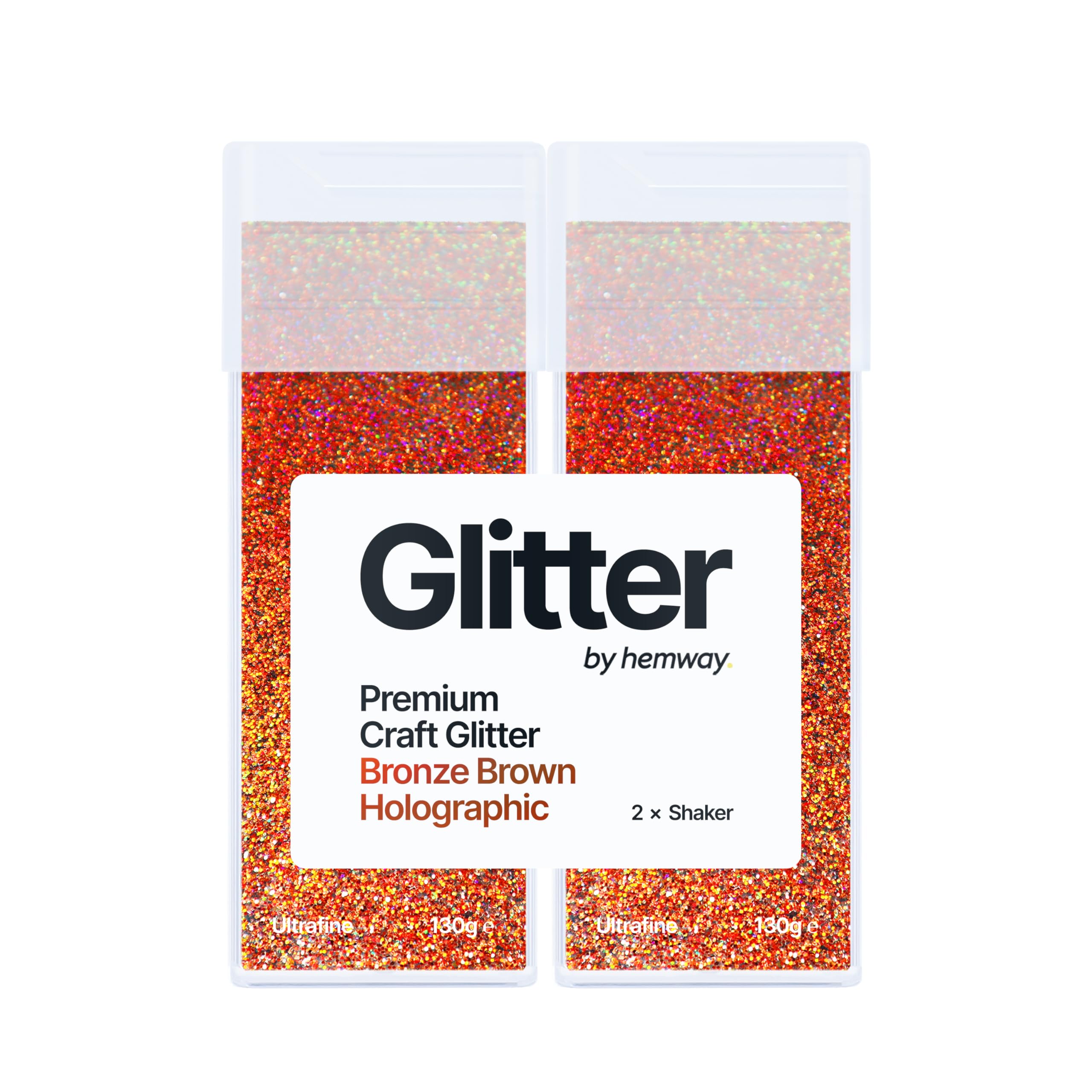 Hemway Glitter Shaker Bronze Brown Holographic 130g x2 Pack Ultrafine, Craft Glitter Shakers for Resin & Epoxy Crafts, Christmas Art Supplies, Nail, Body, Face, Eye, Festival, Crafting, Slime, Sparkle