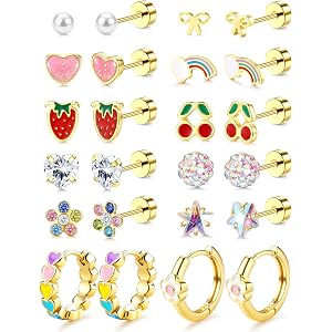YADOCA 12 Pairs Flat Back Earrings Hypoallergenic Earrings for Girls Women | Surgical Steel Sensitive Ears Screw Back Studs D