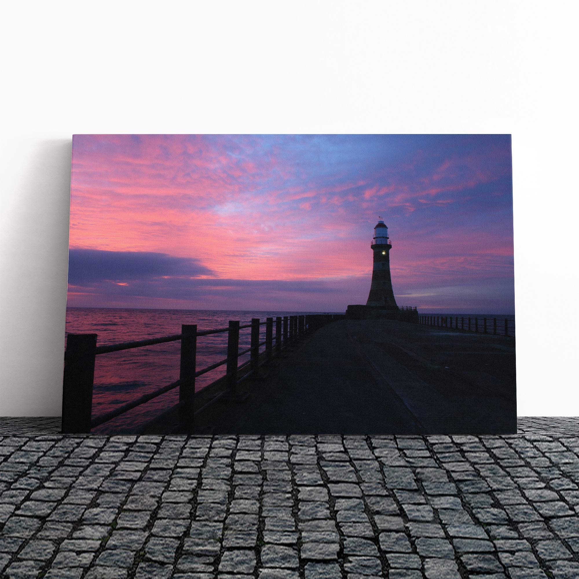 Seascape Pier Jetty Sea Lighthouse Canvas Print | Gallery Wrapped 30mm Frame Wall Art | 20x14 inches | Ready to Hang | Modern Seascape Picture | Living Room Bedroom Lounge Office