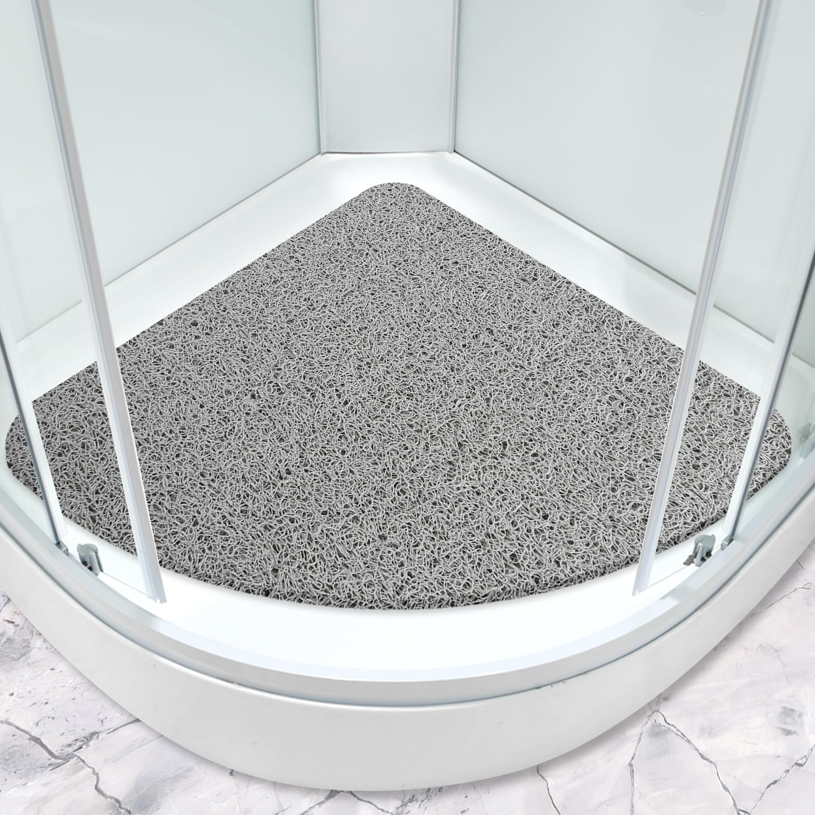 Corner Shower Mat 80x80cm Non Slip Anti Mould Sector Loofah Bath Mat for Inside Shower Curved Quadrant Bath Mat for Bathroom Wet Area with Drain Soft Texture Massage Floor Mat Bathroom Rug Gray — image 1