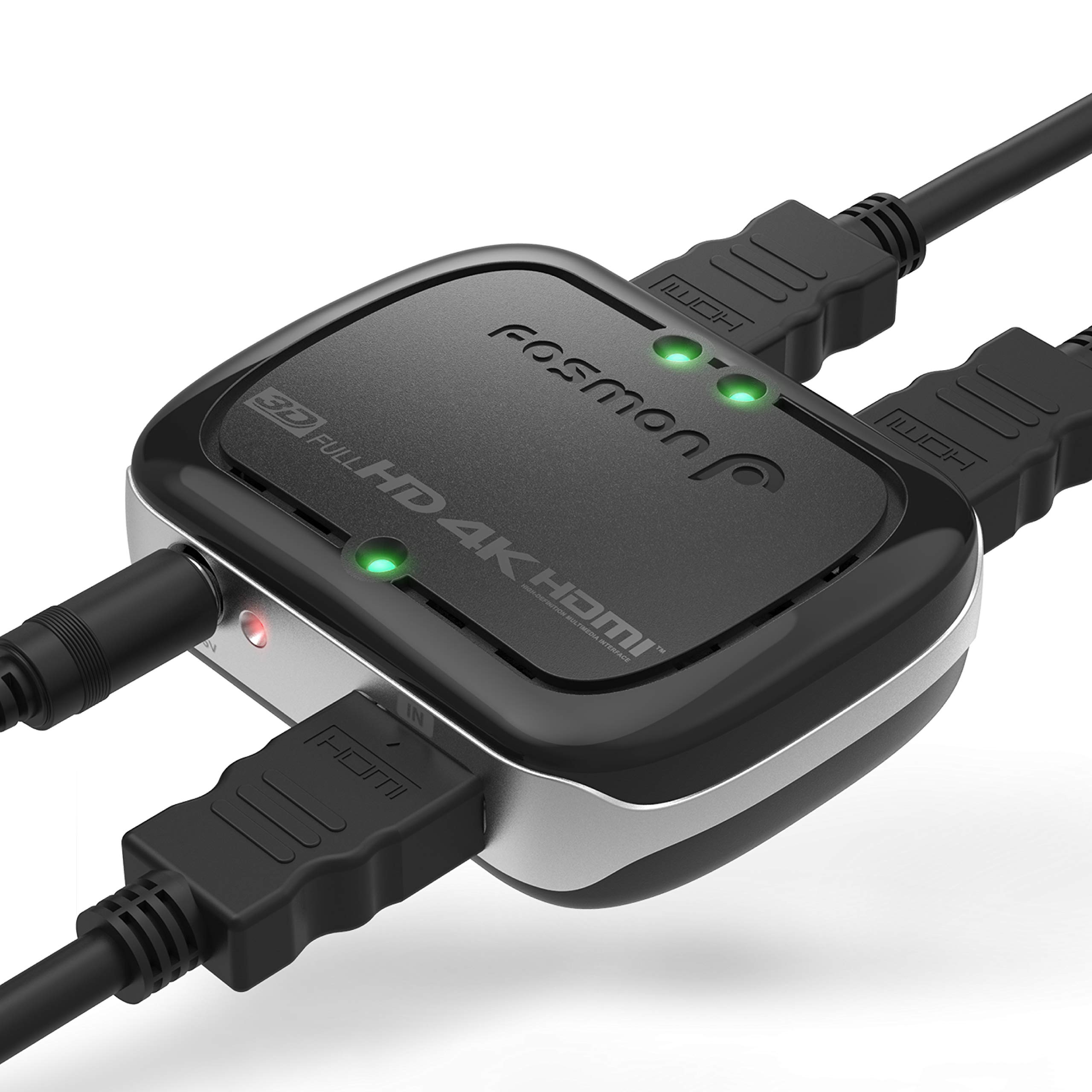 Fosmon HDMI Splitter 4K UHD 1 in 2 Out, Support 4K 30Hz Full HD 1080p 60Hz 3D HDCP, 1x2 HDMI Splitter with AC Power Adapter for Duplicate-Mirror Dual Monitor for Xbox PS4 Fire Stick Roku Apple TV HDTV