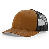 Richardson 112 Trucker Hat - Premium Snapback Baseball Cap - Carmel/Black - Adjustable Mesh Back, Structured Low Profile, Six-Panel Design, Breathable for Men & Women, Outdoor Sports and Casual Wear
