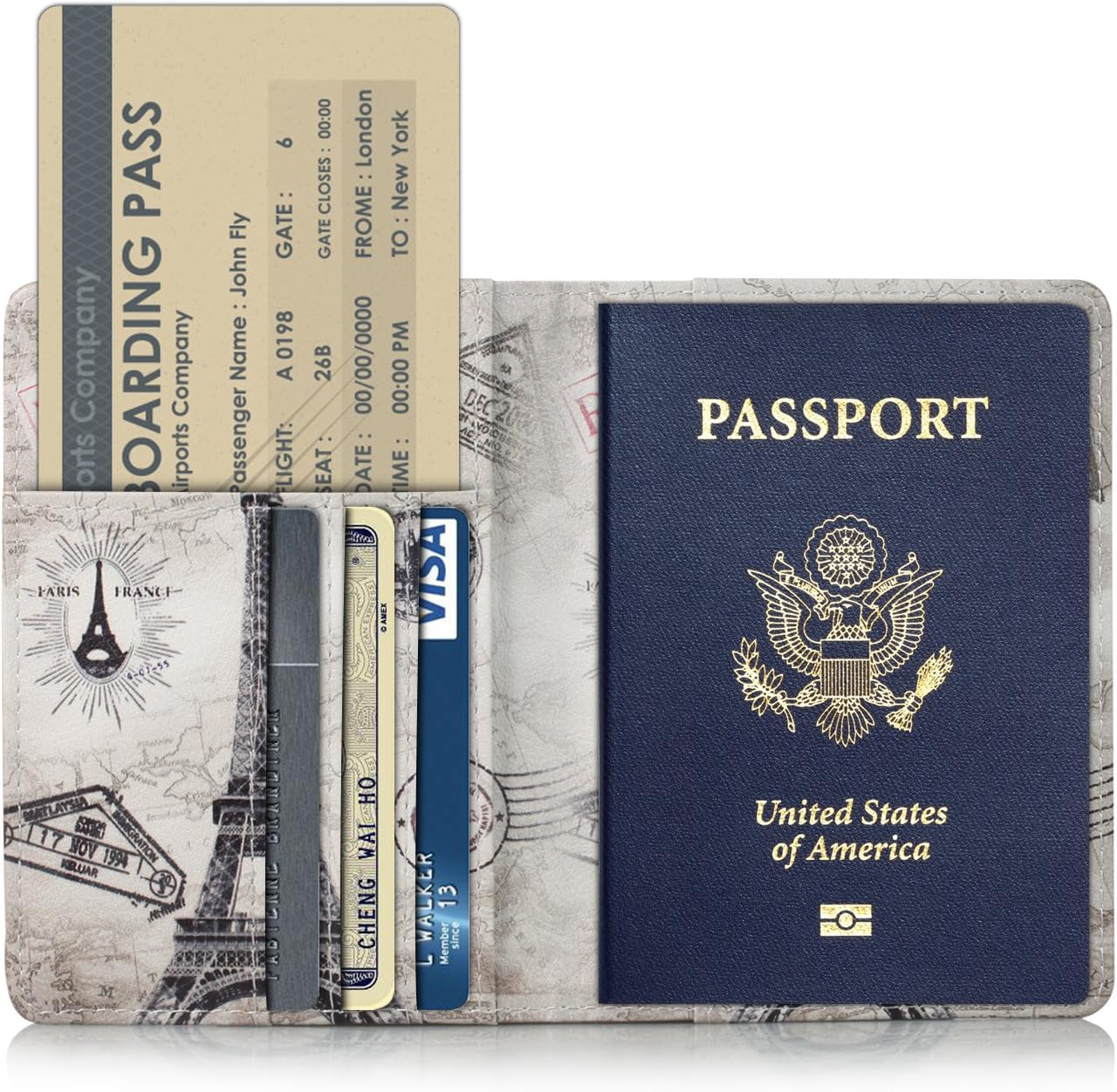 TDA TradingTDA Travel Passport Holder Wallet Multi-Purpose RFID Blocking ID Cards PU Leather Case Cover (Eiffel Tower)