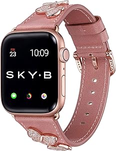 SkyB Butterfly Leather Watch Strap for Apple Watch Series 1, 2, 3, 4, 5, 6, SE Devices - Peach Leather for 38/40mm Apple Watch