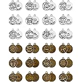 JIALEEY DIY Zodiac Charm Set, 48 Count 4 Sets Antique Tibetan Silver and Bronze Round Zodiac Sign Charms Constellation Pendants for Necklace Bracelet Jewelry Making and Crafting