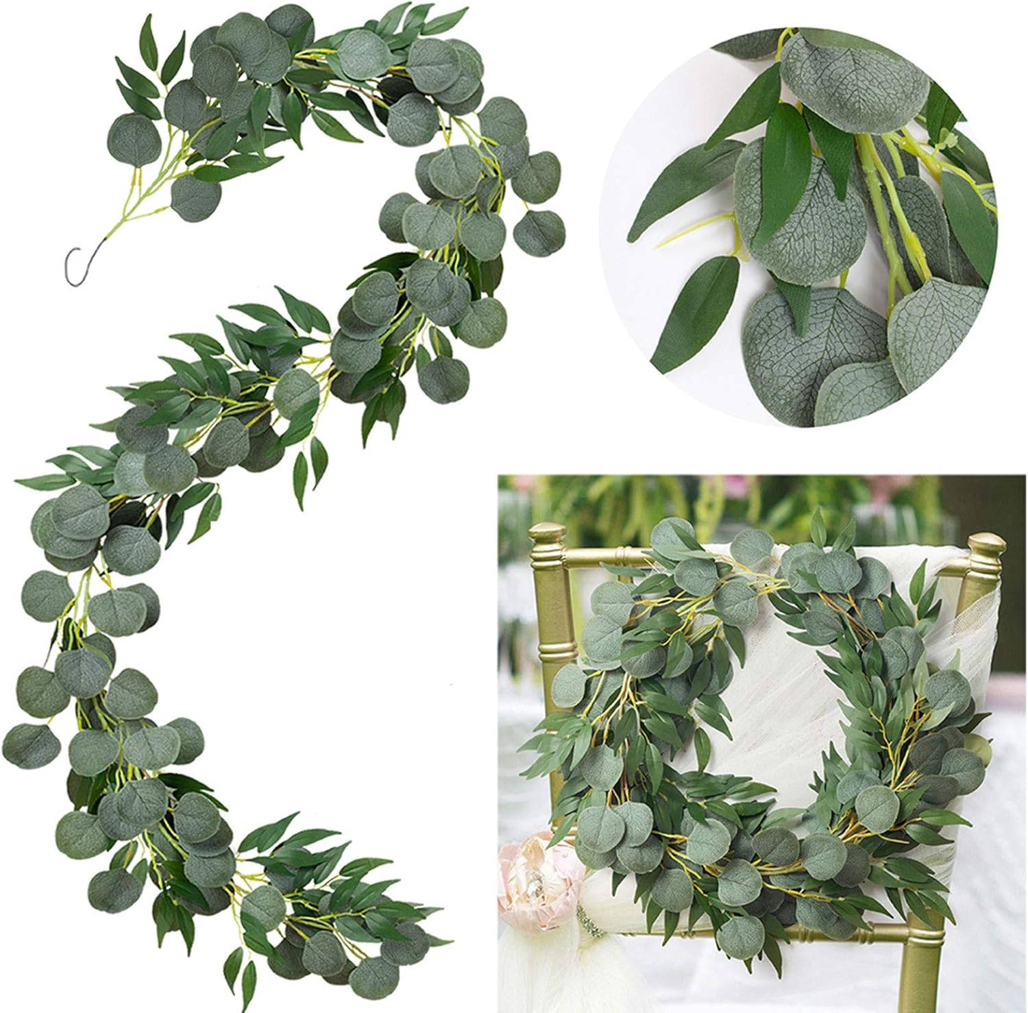 EPLST 6.5 Feet 2 Pack Artificial Eucalyptus Willow Garland