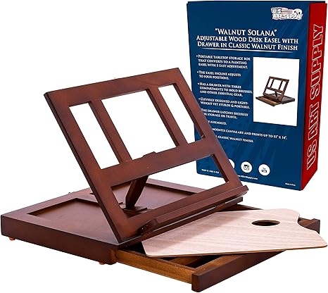 U S Art Supply Walnut Solana Adjustable Wood Desk Table Easel